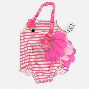 Mud Pie Pink Striped Kids Swim One Piece